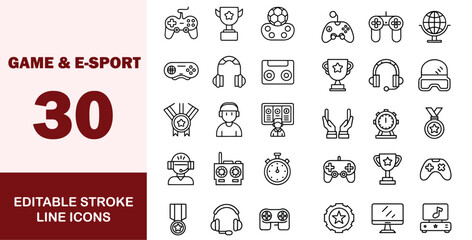 Gaming and E-Sport icon set Editable line icons Vector illustration Hand drawn style © romeo