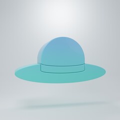 Fototapeta premium Blue-green Elegant women hat icon isolated on grey background. Minimalism concept. 3D render illustration