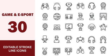 Gaming and E-Sport icon set Editable line icons Vector illustration Hand drawn style © romeo