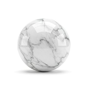 White Marble Sphere on White Background with Subtle Shadows.
