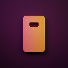 Fototapeta premium Orange-yellow Military assault shield icon isolated on purple background. Minimalism concept. 3D render illustration