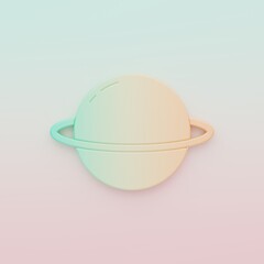 Green-orange Planet Saturn with planetary ring system icon isolated on color background. Minimalism concept. 3D render illustration © Vadim