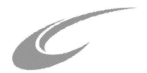 Abstract swoosh curve with tapering trail, dotted halftone design element © Ultimate Image Flow