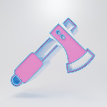 Pink Wooden axe icon isolated on grey background. Lumberjack axe. Minimalism concept. 3D render illustration