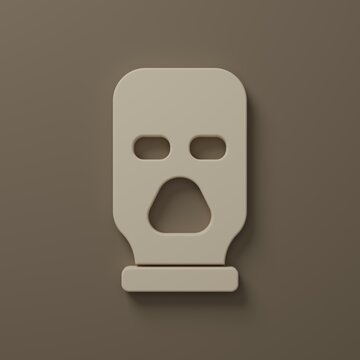 Beige Balaclava icon isolated on brown background. A piece of clothing for winter sports or a mask for a criminal or a thief. Minimalism concept. 3D render illustration