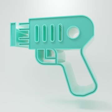 Green Police electric shocker icon isolated on grey background. Shocker for protection. Taser is an electric weapon. Minimalism concept. 3D render illustration