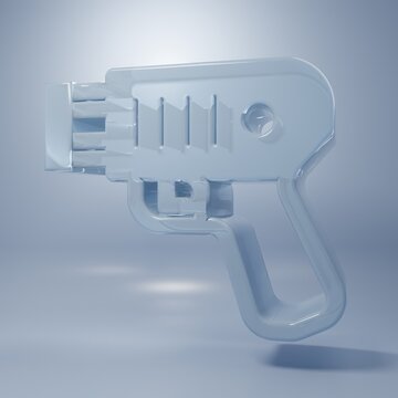 Glass Police electric shocker icon isolated on grey background. Shocker for protection. Taser is an electric weapon. Minimalism concept. 3D render illustration