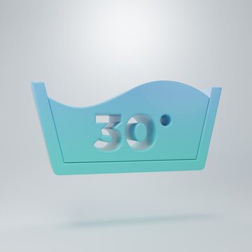 Blue-green Washing under 30 degrees celsius icon isolated on grey background. Temperature wash. Minimalism concept. 3D render illustration