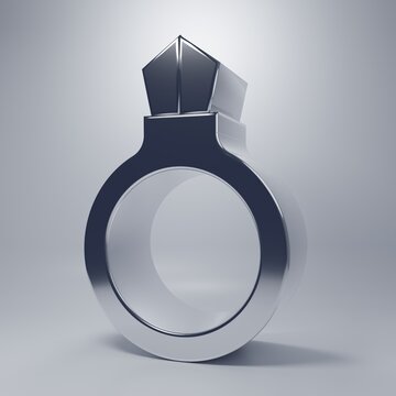Chrome Fantasy magic stone ring with gem icon isolated on grey background. Minimalism concept. 3D render illustration