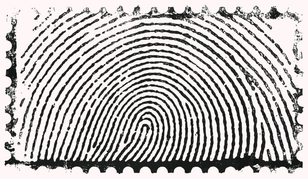 Close-up fingerprint impression on a postage stamp with a textured border during daylight