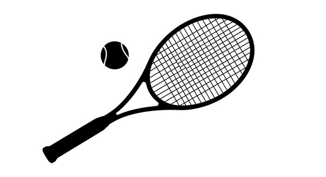 Tennis Racket And Ball Silhouette On White Background