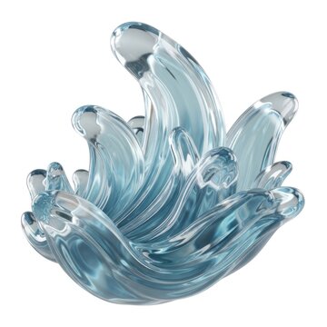 Abstract Glass Wave Sculpture on White Background.