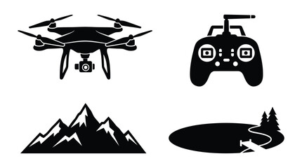 Drone Remote Control Mountains And Lake Silhouettes On White Background © Abdullah