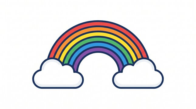Flat Vector Illustration of a Single Rainbow with Clouds Icon Minimalist Design