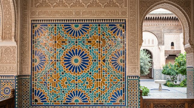 Traditional moroccan zellige tile wall featuring complex geometric patterns isolated on transparent background