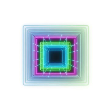 Abstract Neon Square Tunnel on White Background.