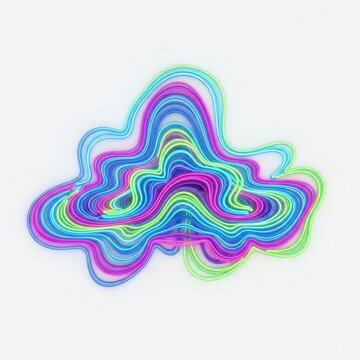Abstract Colorful Wavy Lines Cloud Shape on White Background.