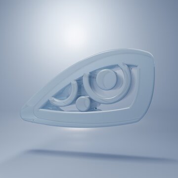 Glass Car headlight icon isolated on grey background. Minimalism concept. 3D render illustration