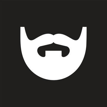 White Beard and Mustache Silhouette Icon on Black Background