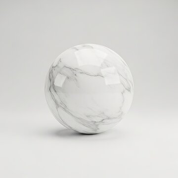 White Marble Sphere on a Clean White Background.