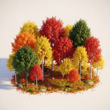 Vibrant Autumn Forest Display with Colorful Trees and Fallen Leaves.
