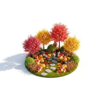 Miniature Autumn Landscape with Colorful Trees and Stone Path.