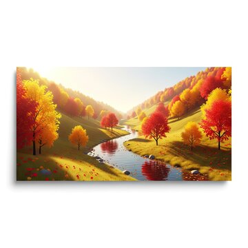 Vibrant Autumn Landscape with Winding River and Colorful Trees.
