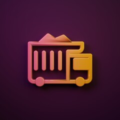 Orange-yellow Large industrial mining dump truck icon isolated on purple background. Big car. Minimalism concept. 3D render illustration © Vadim