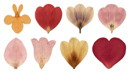 Obraz premium PNG Colorful pressed flower petals variety, transparent background