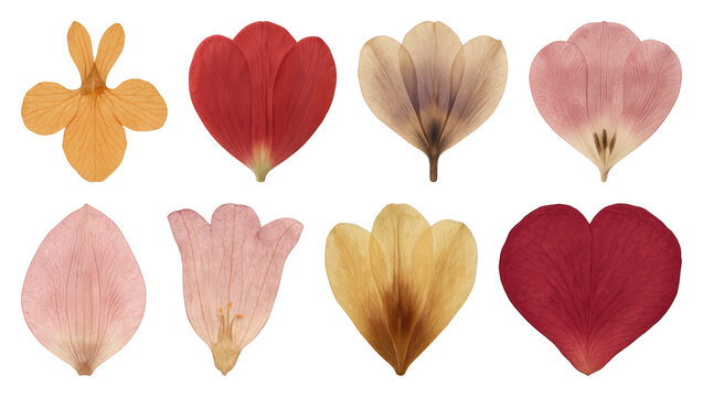 PNG Colorful pressed flower petals variety, transparent background