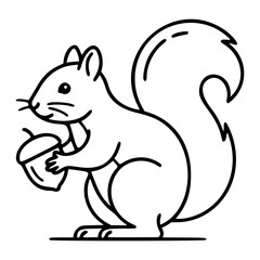Fototapeta premium Cute Squirrel Holding Acorn Vector Icon, Hand-Drawn Minimalist Outline Illustration of Woodland Forest Animal with Nut, Clean Scalable Line Art for Nature and Wildlife Design Projects