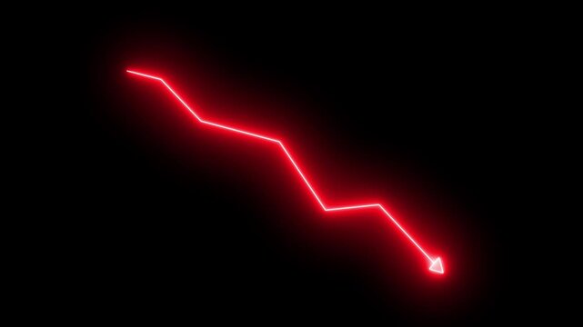 Global business neon line arrow animation. Abstract glowing neon line business graph growth arrow to down arrow 4k video animation ans and alpha channel.