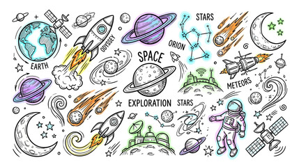 Space Exploration Doodle Collection: Planets, Rockets, Stars © tulang