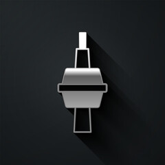 Obraz premium Silver TV CN Tower in Toronto icon isolated on black background. Famous world landmarks icon concept. Tourism and vacation theme. Long shadow style. Vector