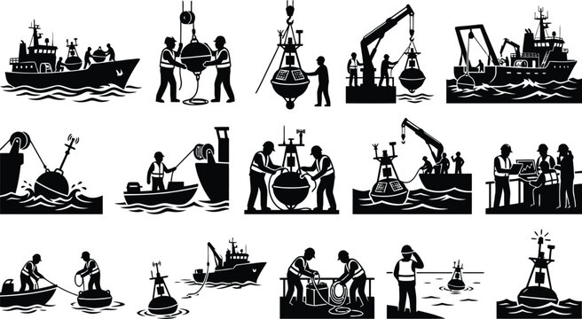 Vintage fishing and maritime industry illustrations