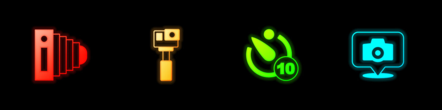Set Photo camera, Action, Camera timer and icon. Vector