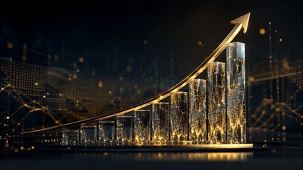 Fototapeta premium Luxury Golden Financial Growth Chart with Transparent Glass Bars and Upward Arrow