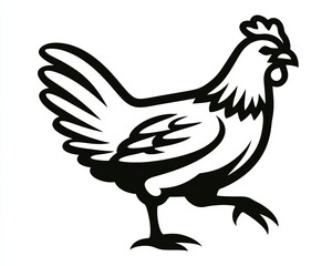 Fototapeta premium Minimalist Black Vector Outline Illustration Featuring A Farm Cartoon Hen Isolated On White Floor