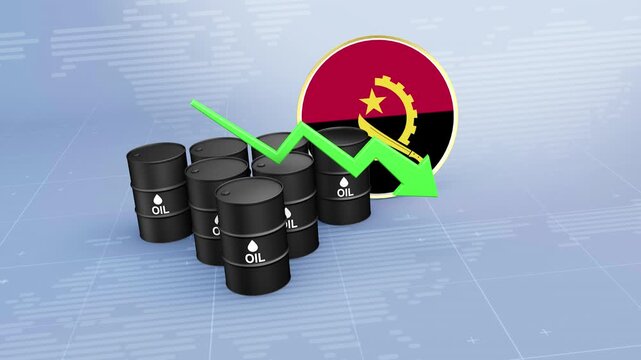 Angola Crude Oil Price Decline with Oil Barrels and Downward Green Arrow