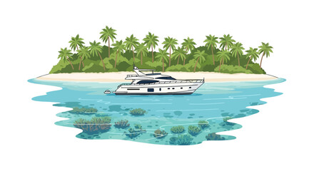 Luxury yacht anchored by a tropical palm island © ardi