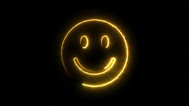 Seamless looping animated neon smiley face symbol flickering in vibrant colors on a black background