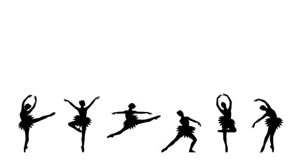 Obraz premium Ballerinas in Various Graceful Poses as Black Silhouettes Featuring Ballerina, Silhouette, Dance with Ballet and Pose Elements