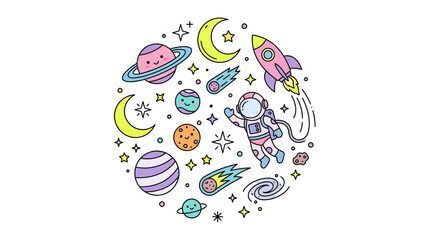 Cute Space Adventure with Astronaut and Planets © Ting