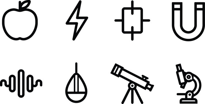 Icon vector set showing various scientific and technical symbols