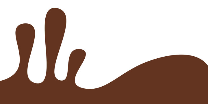 Melted chocolate or syrup drips isolated on a white background. Flowing liquid chocolate border element. A sweet brown syrup or sauce that melts and drips.
