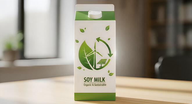 Soy milk carton with eco-friendly green design