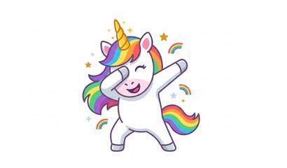 Naklejka premium Dabbing Unicorn Cartoon Flat Vector Illustration