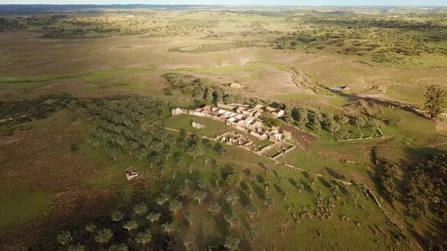 Flying away from an abandoned farm in Portugal, Europe