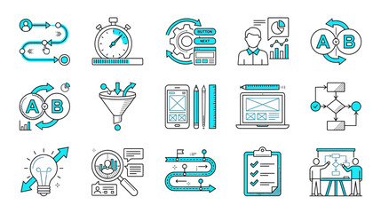 Business Process Optimization Icons: Workflow, Strategy, Analytics, A/B Testing © sufyan
