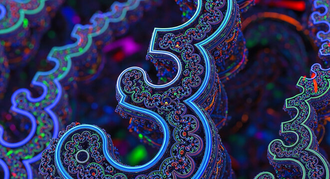 Fractal number five with glowing outlines